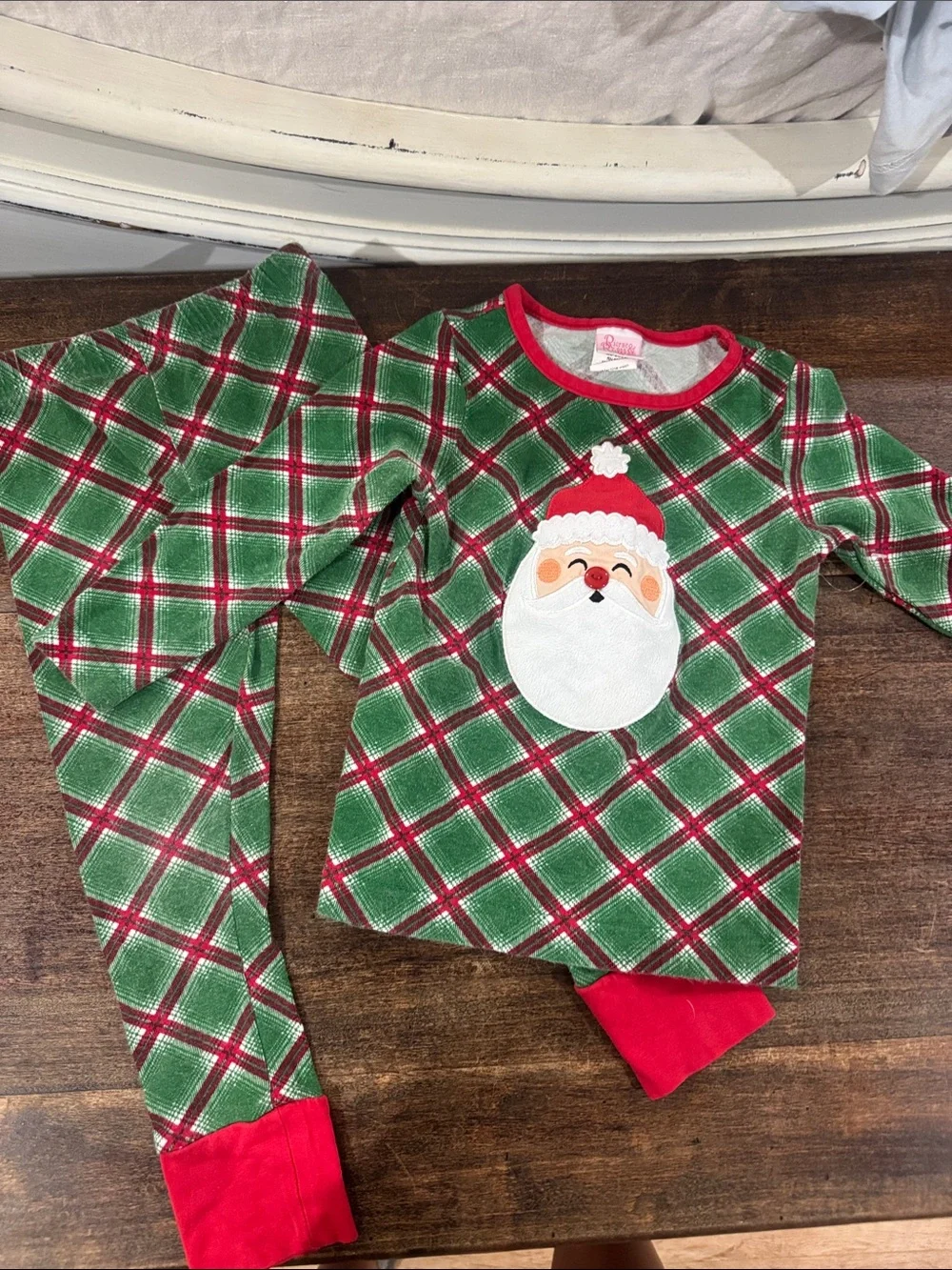 Kids Green Plaid Santa Pajama Set - Holiday Long Sleeve & Pants